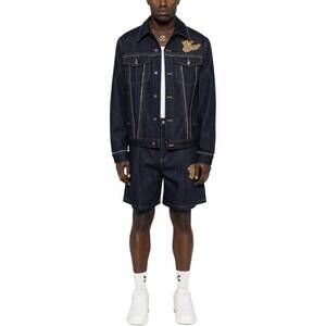 NEW OFF-WHITE 90s logo skate denim jacket in raw blue gold